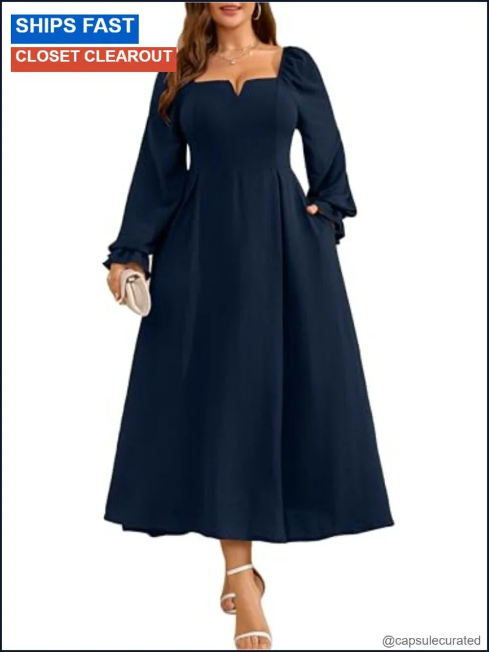 Plus Size Wedding Guest Maxi Dress Long Sleeve A-Line Formal